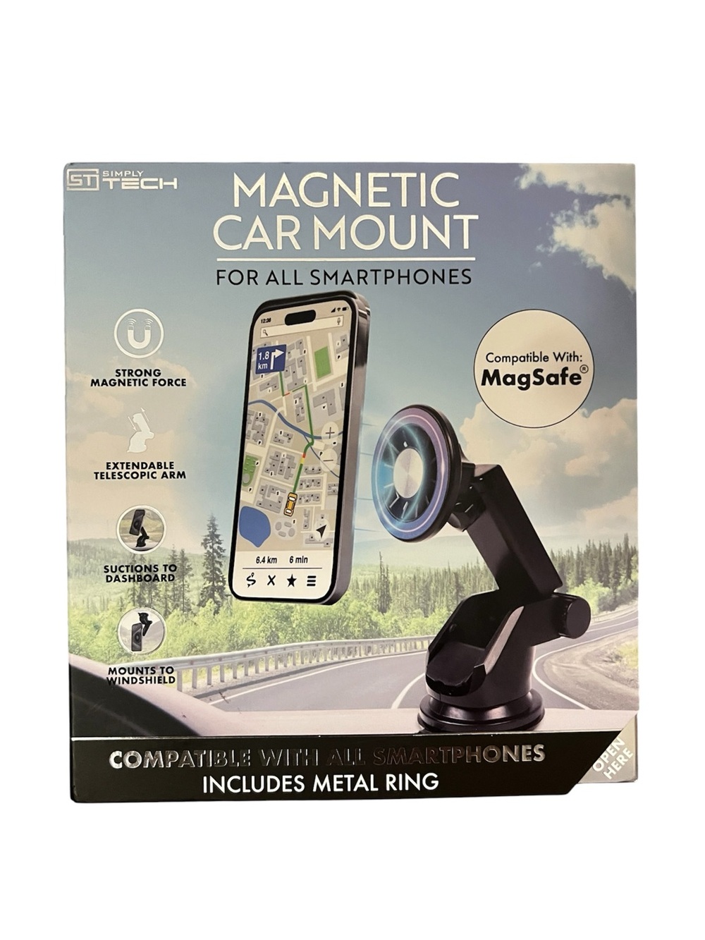 Magnetic Car Mount for All Smartphones - Black